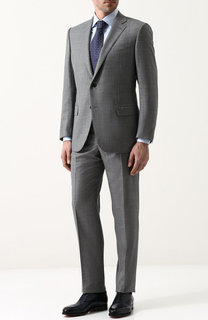 Костюм из смеси шерсти и льна с пиджаком на двух пуговицах Ermenegildo Zegna
