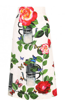 Юбка-миди из смеси хлопка и шелка с принтом Dolce &amp; Gabbana