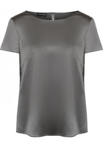 Однотонный шелковый топ с коротким рукавом Emporio Armani