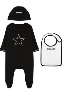 Хлопковый комплект из пижамы и нагрудника с шапкой Givenchy