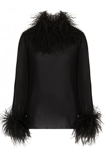 Шелковая полупрозрачная блуза с перьевой отделкой Saint Laurent