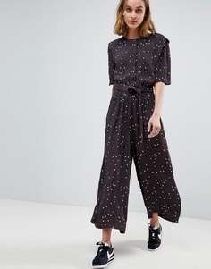 Комбинезон в горошек на пуговицах с широкими штанинами Moss Copenhagen - Черный
