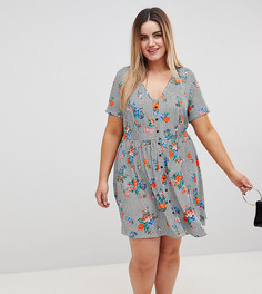 Платье на пуговицах в клетку с цветочным принтом ASOS DESIGN Curve - Мульти