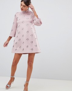 Свободное платье мини с отделкой ASOS DESIGN - Розовый