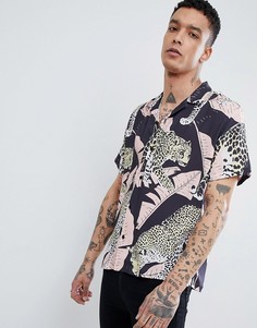 Oversize-футболка с отложным воротником и тигровым принтом ASOS DESIGN - Серый