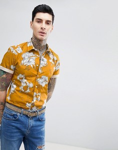 Приталенная рубашка с короткими рукавами и цветочным принтом Devils Advocate - Желтый