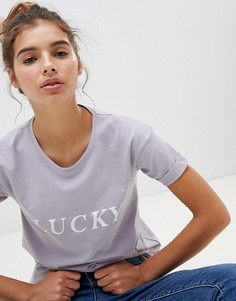 Футболка с надписью Lucky New Look - Фиолетовый