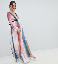 Платье макси в полоску с глубоким вырезом Little Mistress Maternity - Мульти