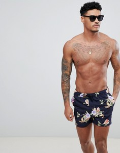 Комбинируемые короткие шорты для плавания с цветочным принтом ASOS DESIGN - Черный