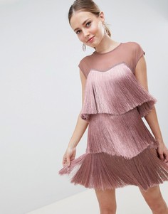 Ярусное платье мини с бахромой ASOS DESIGN - Розовый