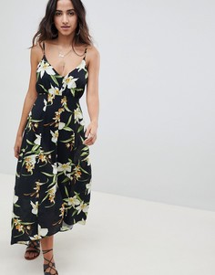 Платье макси на пуговицах с принтом лилий ASOS DESIGN - Мульти