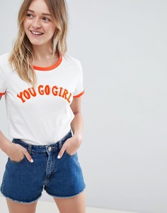 Футболка с надписью Monki - Белый