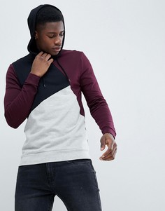 Обтягивающий худи бордового цвета в стиле колор блок ASOS DESIGN - Красный