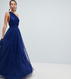Платье макси из тюля на одно плечо ASOS DESIGN Tall Premium - Темно-синий