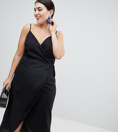 Льняное платье макси с запахом ASOS DESIGN Curve - Черный