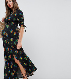 Черное чайное платье макси с цветочным принтом ASOS DESIGN Maternity - Мульти