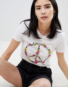 Укороченная футболка с принтом Monki - Белый