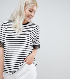 Футболка в полоску с кружевной отделкой ASOS DESIGN Curve - Мульти