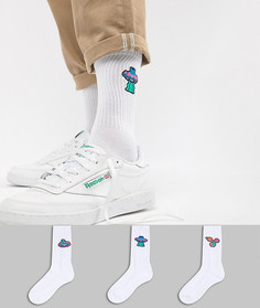 3 пары спортивных носков с вышивкой инопланетян ASOS - Белый