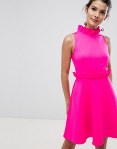 Короткое приталенное платье с оборкой на талии Ted Baker - Розовый