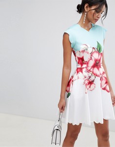 Короткое приталенное платье с фигурными краями и принтом Ted Baker - Зеленый