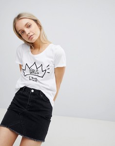 Футболка с надписью Girls Lead The World Only - Белый