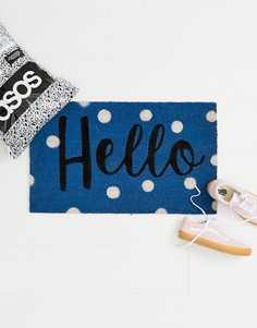 Синий дверной коврик в крупный горошек с принтом Hello Bombay Duck - 75 x 45 см - Мульти