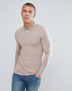 Обтягивающее бежевое поло с длинными рукавами ASOS - Бежевый