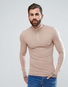 Бежевый обтягивающий лонгслив на молнии ASOS - Бежевый