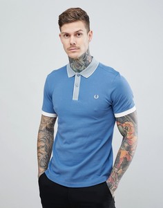 Синее поло из пике с воротником в полоску Fred Perry Riviera - Синий