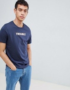 Футболка с надписью Trouble Jack & Jones Originals - Темно-синий