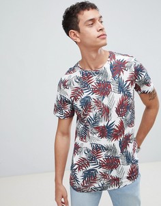 Длинная футболка с лиственным принтом Jack &amp; Jones Originals - Белый