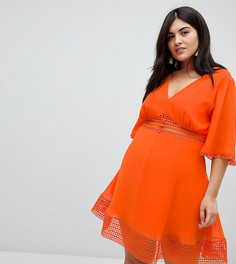 Чайное платье мини с кружевными вставками и пуговицами спереди ASOS DESIGN Curve - Оранжевый
