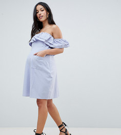 Платье мини с открытыми плечами и оборками ASOS DESIGN Maternity - Синий