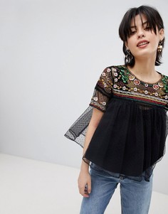 Сетчатый топ с вышивкой Deby Debo Riviera - Черный