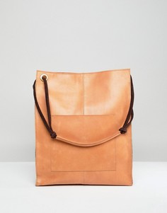 Кожаная сумка-шоппер в винтажном стиле с передним карманом ASOS DESIGN - Рыжий