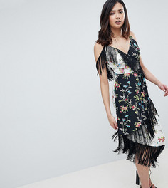 Платье миди с бахромой и комбинированным цветочным принтом ASOS DESIGN Tall - Мульти
