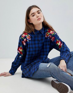 Oversize-рубашка бойфренда в клетку с вышивкой ASOS - Мульти