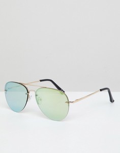 Солнцезащитные очки-авиаторы в золотистой оправе с зелеными зеркальными стеклами ASOS DESIGN - Золотой