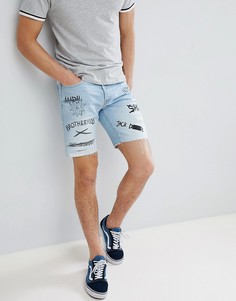 Джинсовые шорты с принтом граффити Jack &amp; Jones - Синий