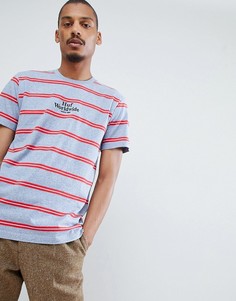 Синяя футболка в полоску с вышитым логотипом HUF - Синий