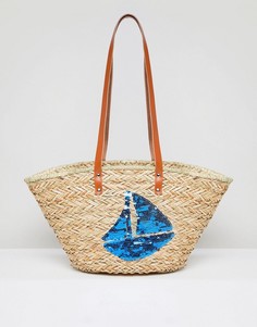 Структурированная пляжная сумка из соломы Vincent Pradier Sail Boat - Мульти
