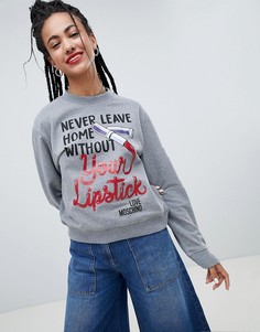 Свитшот с принтом губной помады Love Moschino - Серый