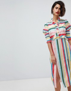 Платье миди в полоску с боковыми разрезами Vero Moda - Мульти