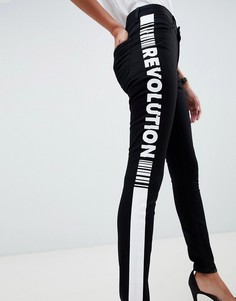 Зауженные джинсы с классической талией и надписью Revolution ASOS DESIGN Lisbon - Черный