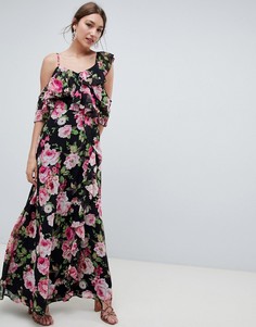 Платье макси с запахом и темным цветочным принтом ASOS DESIGN - Мульти