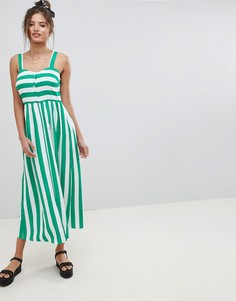 Платье макси в полоску с пуговицами и добавлением льна ASOS DESIGN - Мульти