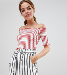 Топ в полоску с широким вырезом и фактурной отделкой Boohoo Petite - Красный