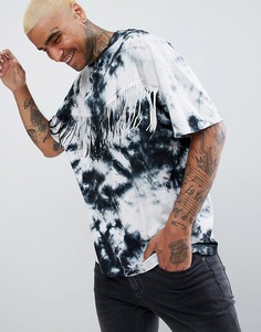 Фестивальная oversize-футболка с принтом тай-дай и бахромой ASOS DESIGN - Серый