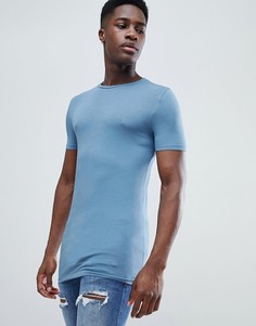 Голубая удлиненная облегающая футболка с круглым вырезом ASOS DESIGN - Серый